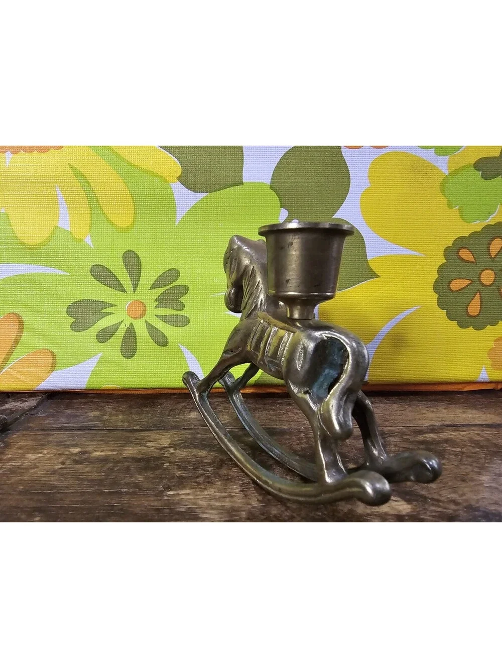 Vintage Brass Rocking Horse Candle Stick Holder